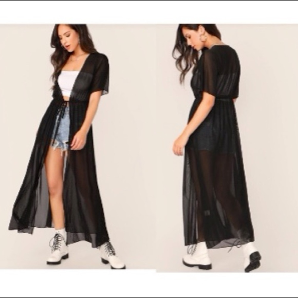 Sheer Black Kimono Cover Up